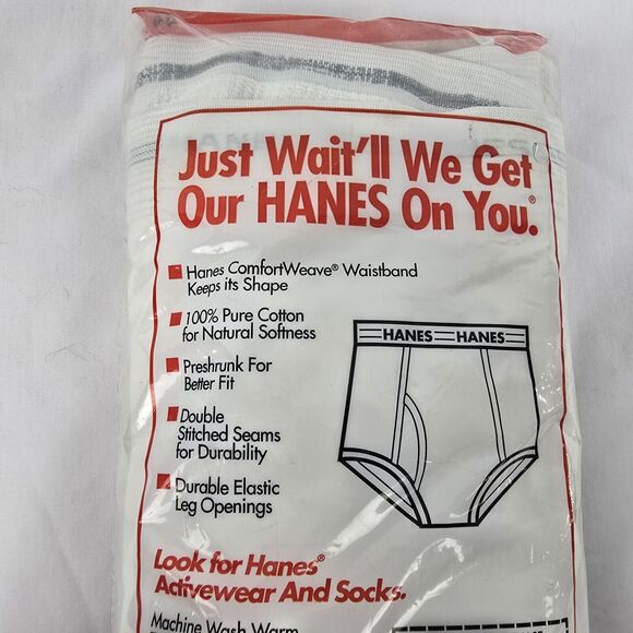 Hanes Briefs Men's 44 White 100% Cotton Preshrunk 3 Pack Vintage 1995 New Sealed - Picture 5 of 7
